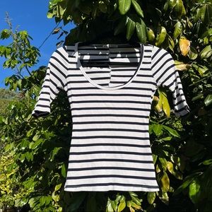 Reformation white navy striped rib knit scoop neck top